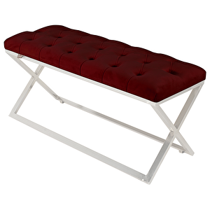 Varcera Silver Bench Çapraz Metal Ayaklı Kapitoneli Model Puf Bordo