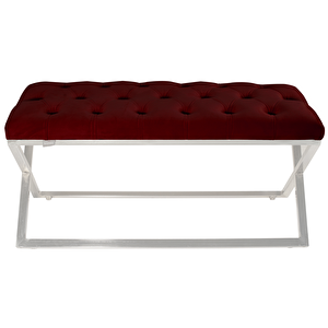 Varcera Silver Bench Çapraz Metal Ayaklı Kapitoneli Model Puf Bordo