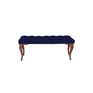 Classic Lükens Gürgen Ayak Chester Model Kapitoneli Puf Bench - Ceviz Ayak Lacivert