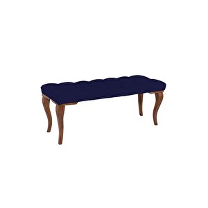 Classic Lükens Gürgen Ayak Chester Model Kapitoneli Puf Bench - Ceviz Ayak Lacivert