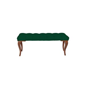 Classic Lükens Gürgen Ayak Chester Model Kapitoneli Puf Bench - Ceviz Ayak Yeşil