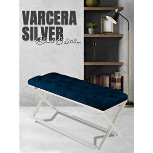 Varcera Silver Bench Çapraz Metal Ayaklı Kapitoneli Model Puf Mavi