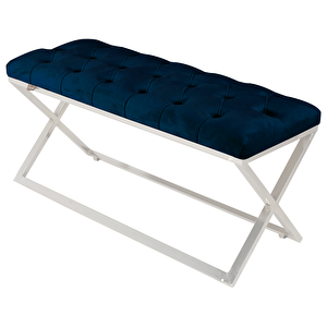 Varcera Silver Bench Çapraz Metal Ayaklı Kapitoneli Model Puf Mavi