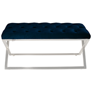 Varcera Silver Bench Çapraz Metal Ayaklı Kapitoneli Model Puf Mavi