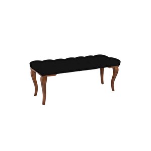 Classic Lükens Gürgen Ayak Chester Model Kapitoneli Puf Bench - Ceviz Ayak Siyah