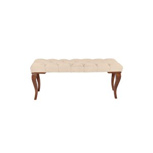 Classic Lükens Gürgen Ayak Chester Model Kapitoneli Puf Bench - Ceviz Ayak Krem