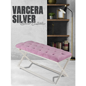 Varcera Silver Bench Çapraz Metal Ayaklı Kapitoneli Model Puf Pembe