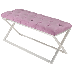 Varcera Silver Bench Çapraz Metal Ayaklı Kapitoneli Model Puf Pembe