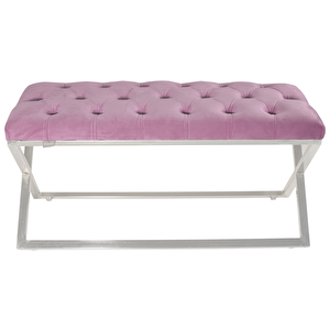 Varcera Silver Bench Çapraz Metal Ayaklı Kapitoneli Model Puf Pembe