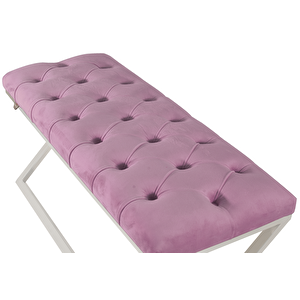 Varcera Silver Bench Çapraz Metal Ayaklı Kapitoneli Model Puf