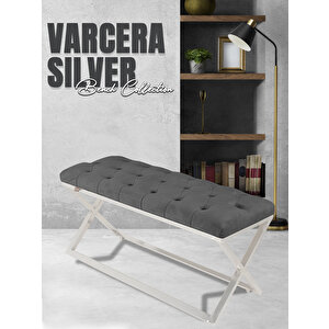 Varcera Silver Bench Çapraz Metal Ayaklı Kapitoneli Model Puf Gri