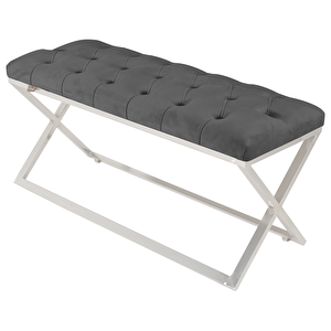 Varcera Silver Bench Çapraz Metal Ayaklı Kapitoneli Model Puf Gri