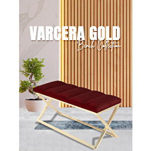 Varcera Gold Sliced Bench Çapraz Metal Ayaklı Dilimli Model Puf Bordo