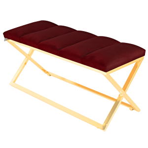 Varcera Gold Sliced Bench Çapraz Metal Ayaklı Dilimli Model Puf Bordo