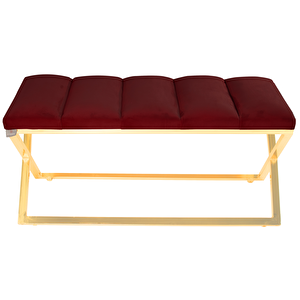 Varcera Gold Sliced Bench Çapraz Metal Ayaklı Dilimli Model Puf Bordo