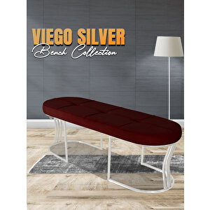 Viego Silver Exclusive Bench Lüks Metal Gümüş Ayak, Chester Model Yatak Ucu Puf Bordo