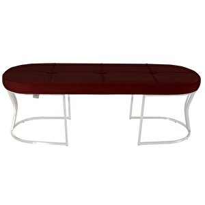 Viego Silver Exclusive Bench Lüks Metal Gümüş Ayak, Chester Model Yatak Ucu Puf Bordo