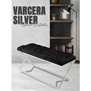Varcera Silver Bench Çapraz Metal Ayaklı Kapitoneli Model Puf Antrasit