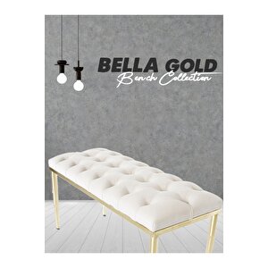 Bella Gold Bench Kapitoneli Chester Model Puf Krem
