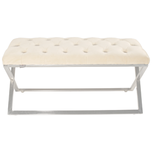Varcera Silver Bench Çapraz Metal Ayaklı Kapitoneli Model Puf Beyaz