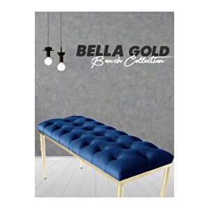 Bella Gold Bench Kapitoneli Chester Model Puf Mavi