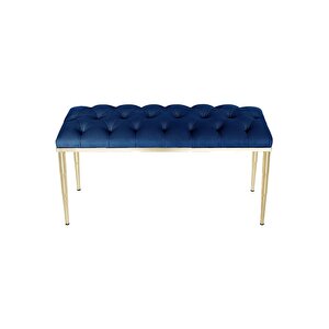 Bella Gold Bench Kapitoneli Chester Model Puf Mavi