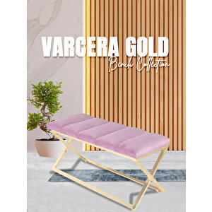 Varcera Gold Sliced Bench Çapraz Metal Ayaklı Dilimli Model Puf Pembe
