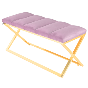 Varcera Gold Sliced Bench Çapraz Metal Ayaklı Dilimli Model Puf Pembe
