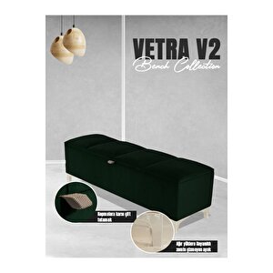 Vetra V2 Sandıklı Puf -  Yeşil Dilimli Model Sandıklı Bench Puf - Sandıklı Yatak Ucu Bankı Yeşil