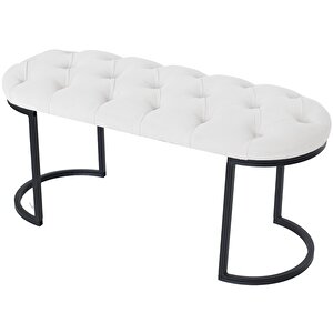 Elisse Puf Metal Ayaklı Kapitoneli Model Oval Bench Beyaz