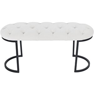 Elisse Puf Metal Ayaklı Kapitoneli Model Oval Bench Beyaz