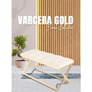 Varcera Gold Sliced Bench Çapraz Metal Ayaklı Dilimli Model Puf Beyaz