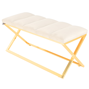 Varcera Gold Sliced Bench Çapraz Metal Ayaklı Dilimli Model Puf Beyaz