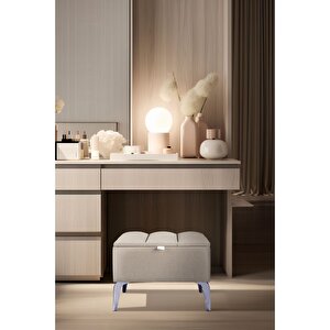Vetra Gold Mini Royal Sandıklı Puf, Dekoratif Bench Puf Bej