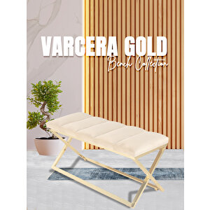 Varcera Gold Sliced Bench Çapraz Metal Ayaklı Dilimli Model Puf Krem