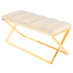 Varcera Gold Sliced Bench Çapraz Metal Ayaklı Dilimli Model Puf Krem