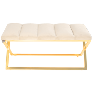 Varcera Gold Sliced Bench Çapraz Metal Ayaklı Dilimli Model Puf Krem