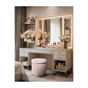 Zerafet Silver Kaplama Luxery Puf, Pofuduk Puf, Makyaj Koltuğu Pembe