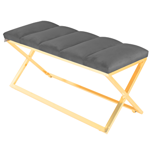 Varcera Gold Sliced Bench Çapraz Metal Ayaklı Dilimli Model Puf Gri