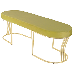 Viego Gold Smooth Bench Lüks Metal Gold Ayak, Chester Model Yatak Ucu Puf Hardal