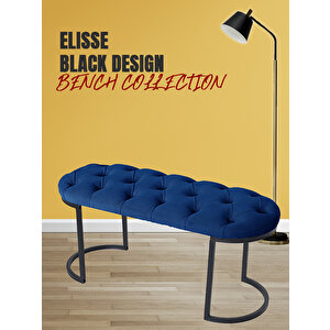 Elisse Puf Metal Ayaklı Kapitoneli Model Oval Bench Mavi