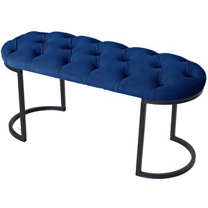 Elisse Puf Metal Ayaklı Kapitoneli Model Oval Bench Mavi