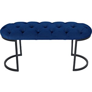 Elisse Puf Metal Ayaklı Kapitoneli Model Oval Bench Mavi