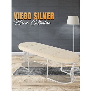 Viego Silver Exclusive Bench Lüks Metal Gümüş Ayak, Chester Model Yatak Ucu Puf Krem