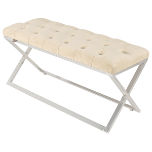 Varcera Silver Bench Çapraz Metal Ayaklı Kapitoneli Model Puf Krem