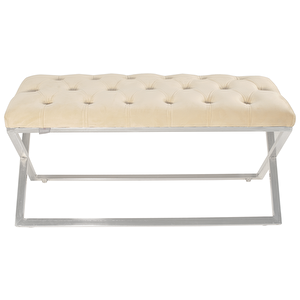 Varcera Silver Bench Çapraz Metal Ayaklı Kapitoneli Model Puf Krem