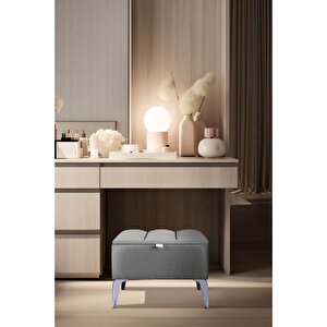 Vetra Gold Mini Royal Sandıklı Puf, Dekoratif Bench Puf Gri