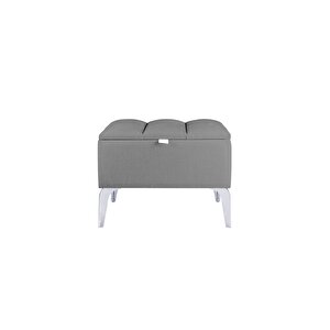 Vetra Gold Mini Royal Sandıklı Puf, Dekoratif Bench Puf Gri