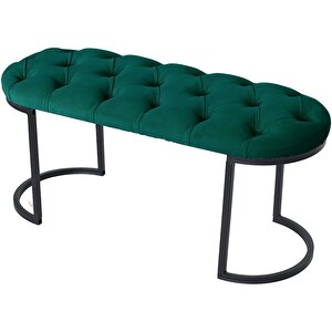 Elisse Puf Metal Ayaklı Kapitoneli Model Oval Bench Yeşil