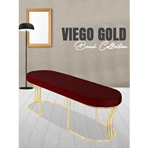 Viego Gold Smooth Bench Lüks Metal Gold Ayak, Chester Model Yatak Ucu Puf Bordo
